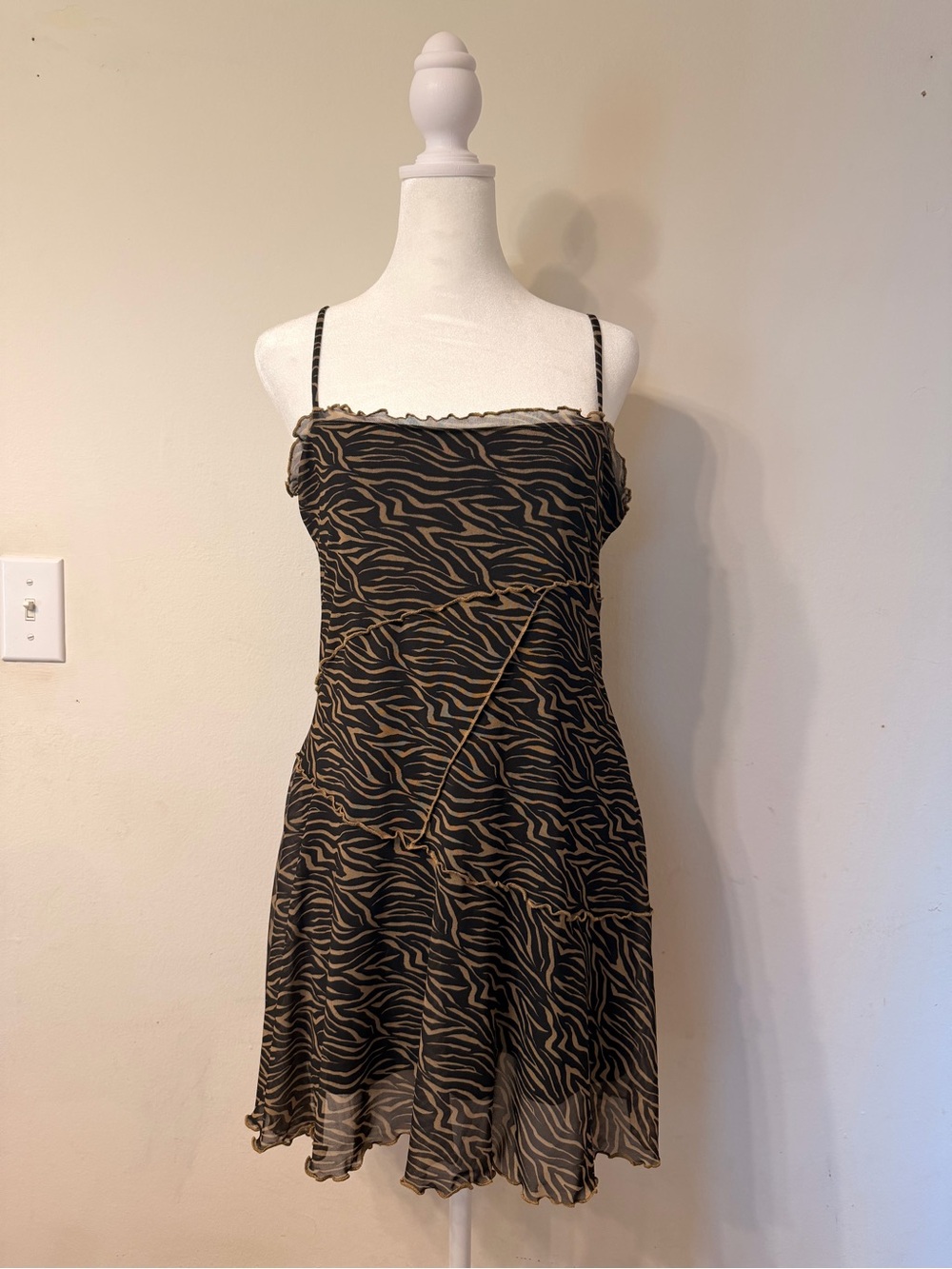 Urban Outfitters Black and Tan Zebra Print Spaghetti Strap Dress